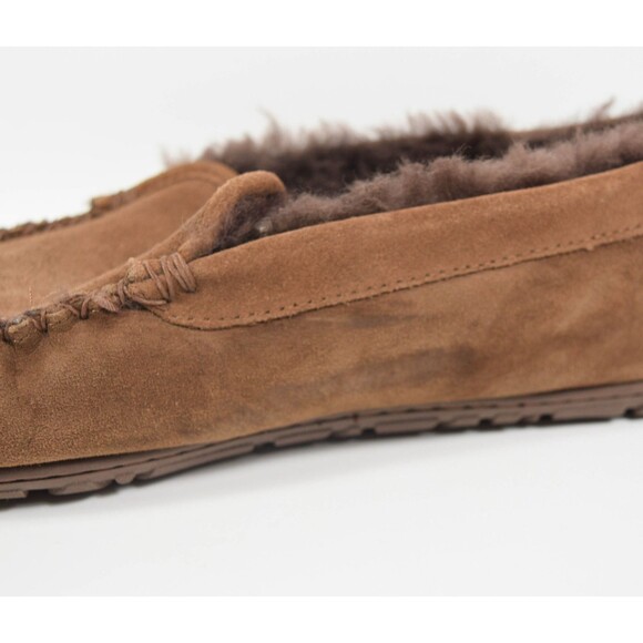 L.L. Bean 296508 Brown Suede Shearling Lined Wicked Good Venetian Slippers Sz 13 - Picture 6 of 7